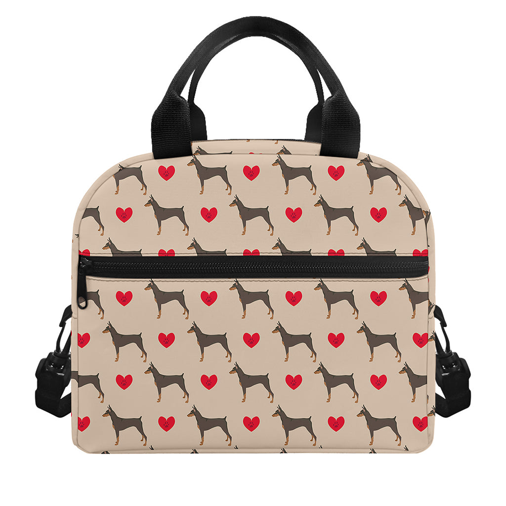 Love Dobermann Pattern Print Insulated Lunch Bag