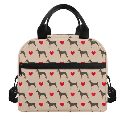 Love Dobermann Pattern Print Insulated Lunch Bag