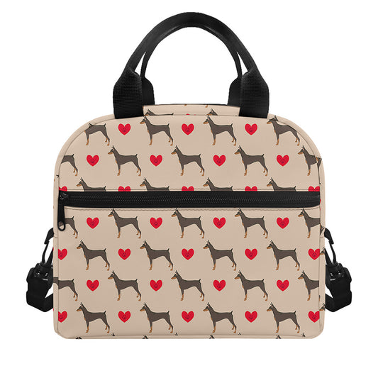 Love Dobermann Pattern Print Insulated Lunch Bag