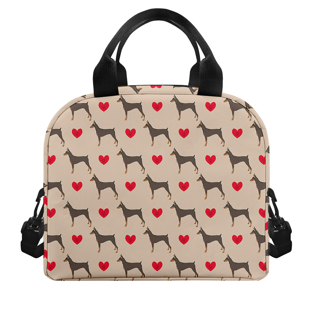 Love Dobermann Pattern Print Insulated Lunch Bag