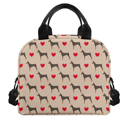 Love Dobermann Pattern Print Insulated Lunch Bag