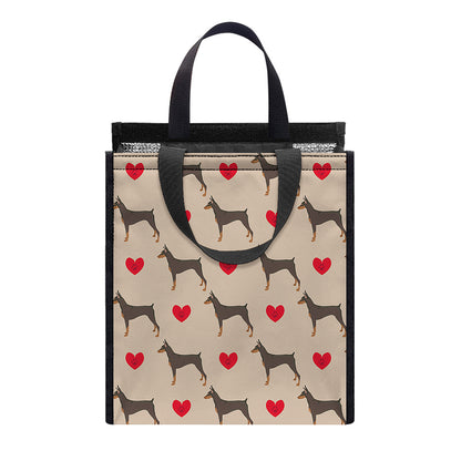 Love Dobermann Pattern Print Insulated Lunch Tote