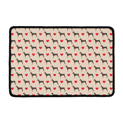 Love Dobermann Pattern Print Kitchen Mat