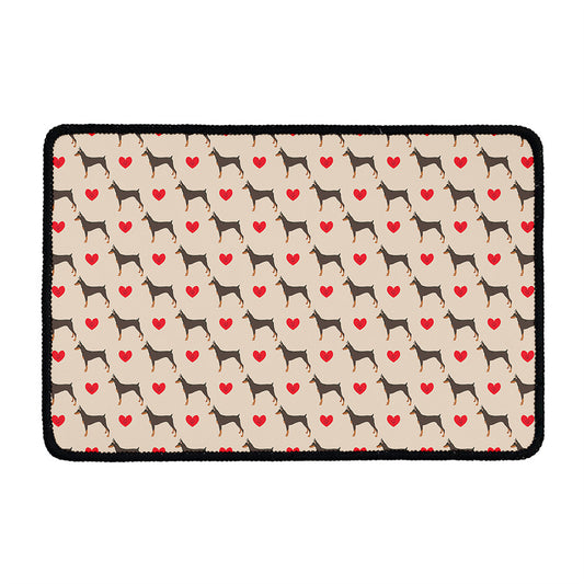Love Dobermann Pattern Print Kitchen Mat