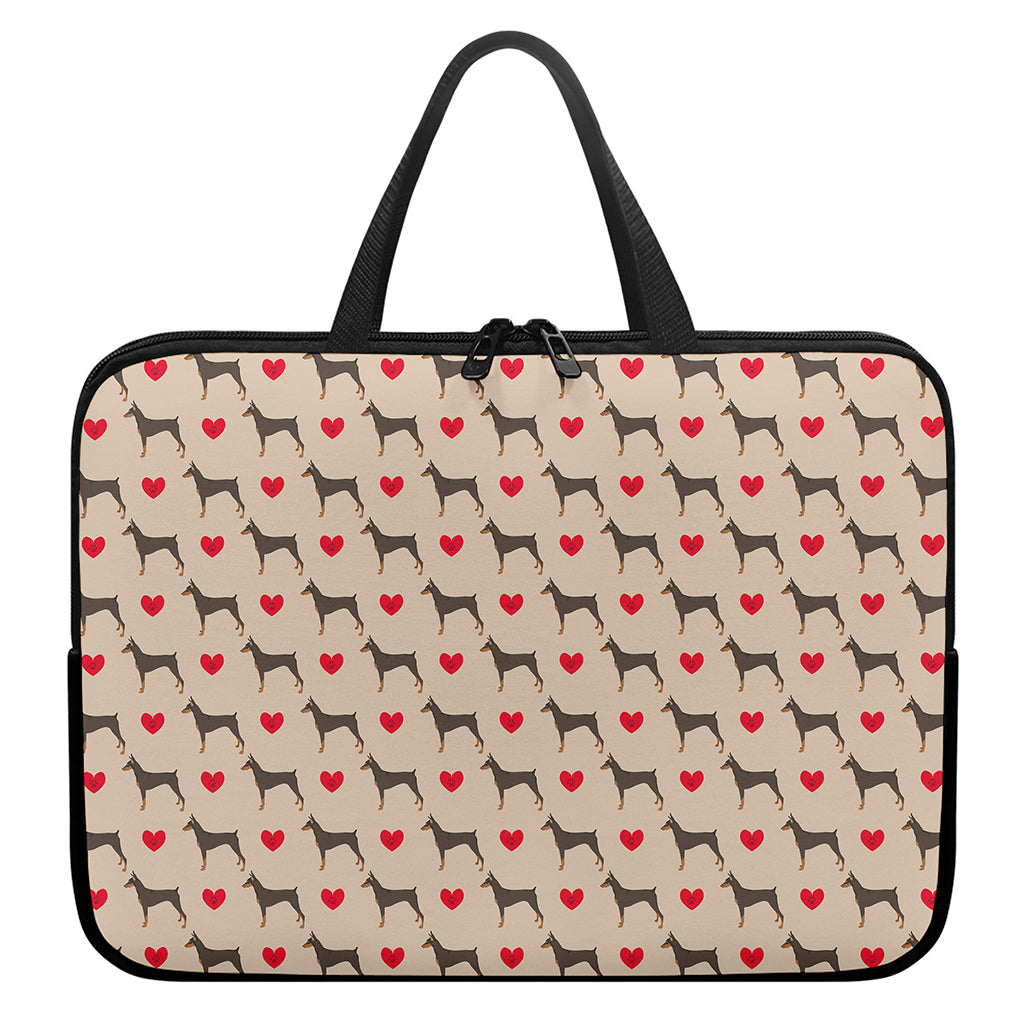Love Dobermann Pattern Print Laptop Sleeve With Handle