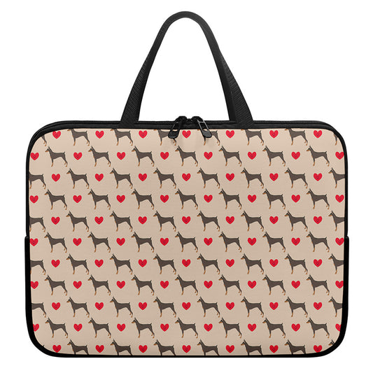 Love Dobermann Pattern Print Laptop Sleeve With Handle
