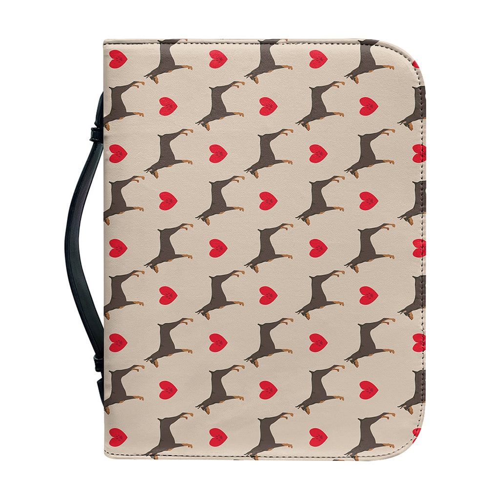 Love Dobermann Pattern Print Leather Bible Cover