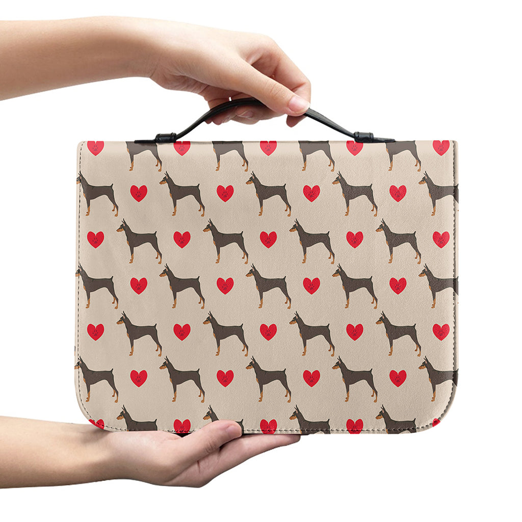 Love Dobermann Pattern Print Leather Bible Cover