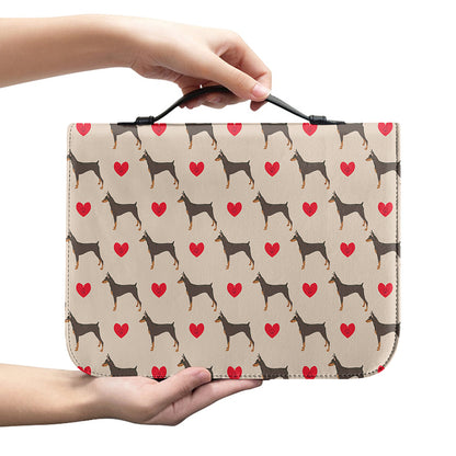 Love Dobermann Pattern Print Leather Bible Cover