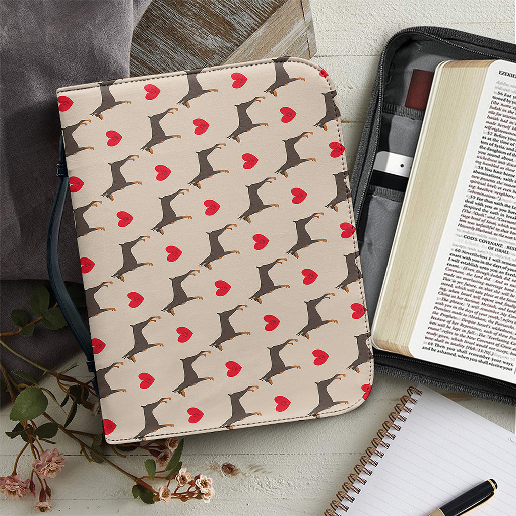 Love Dobermann Pattern Print Leather Bible Cover