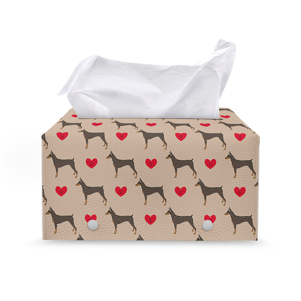Love Dobermann Pattern Print Leather Tissue Box Cover