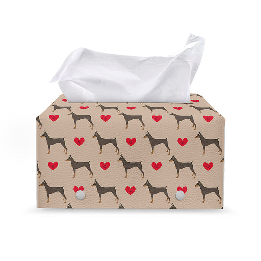Love Dobermann Pattern Print Leather Tissue Box Cover