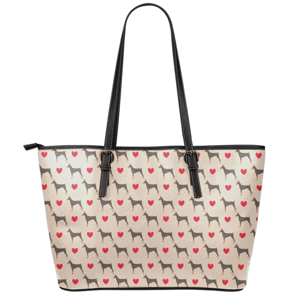 Love Dobermann Pattern Print Leather Tote Bag