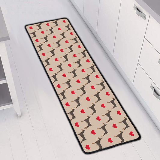 Love Dobermann Pattern Print Long Kitchen Mat