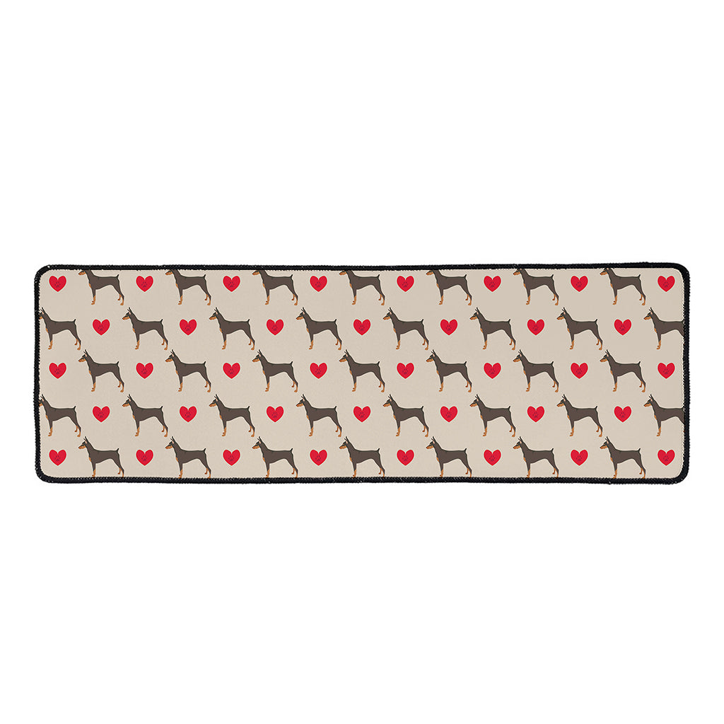 Love Dobermann Pattern Print Long Kitchen Mat