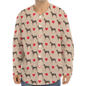 Love Dobermann Pattern Print Long Sleeve Baseball Jersey