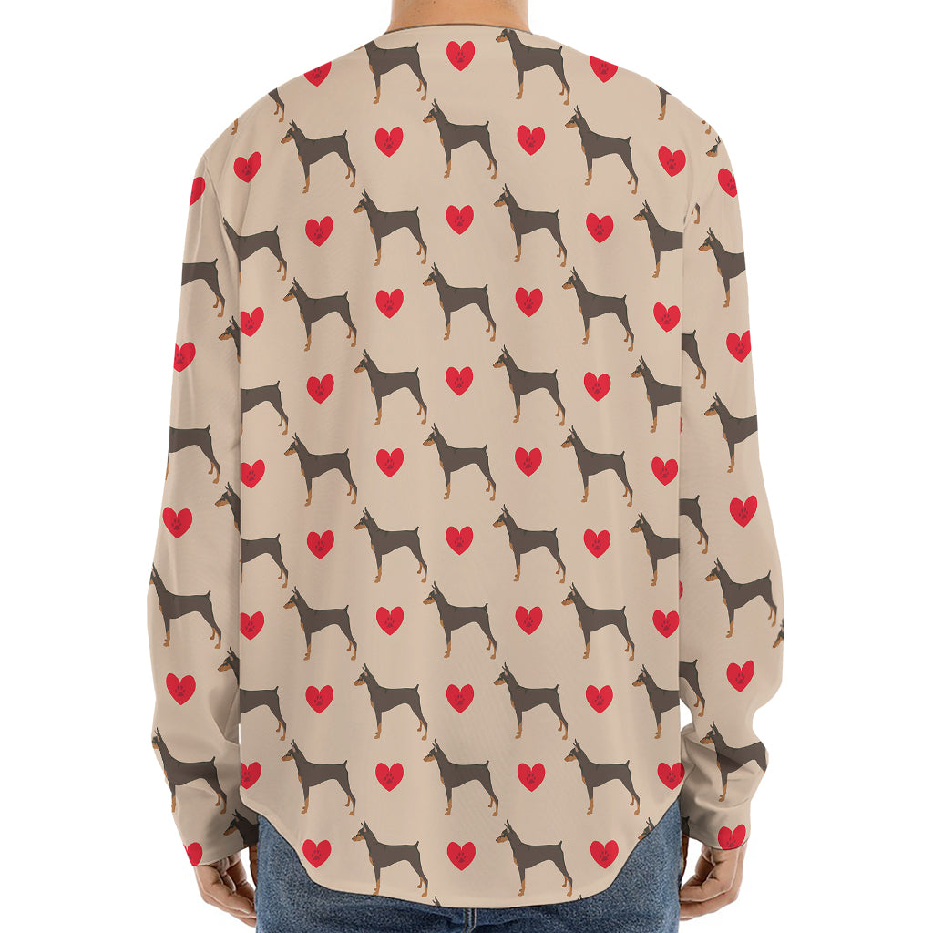 Love Dobermann Pattern Print Long Sleeve Baseball Jersey