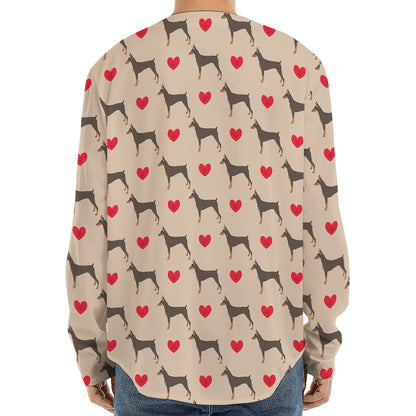 Love Dobermann Pattern Print Long Sleeve Baseball Jersey
