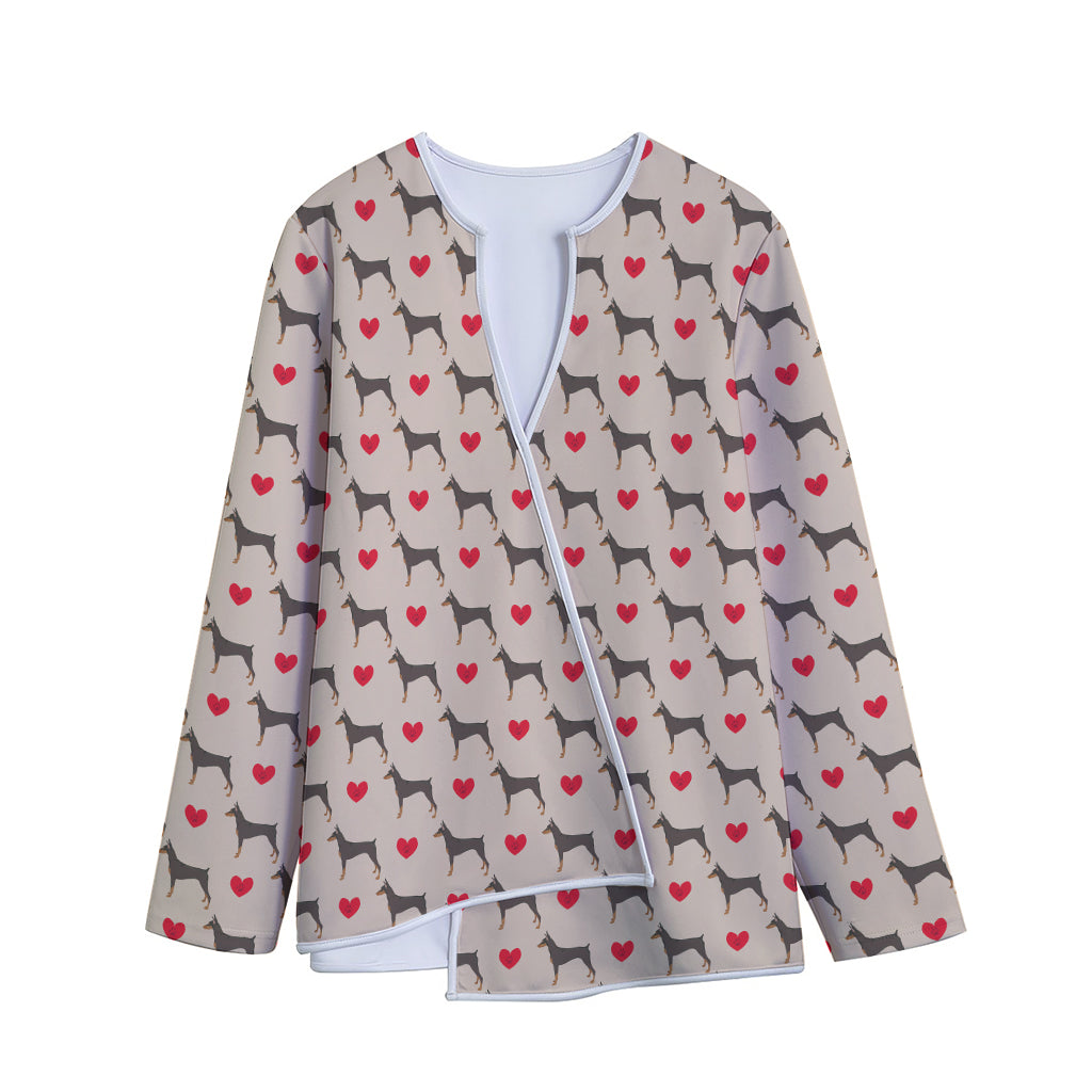 Love Dobermann Pattern Print Long Sleeve Short Coat