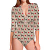 Love Dobermann Pattern Print Long Sleeve Swimsuit