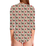 Love Dobermann Pattern Print Long Sleeve Swimsuit