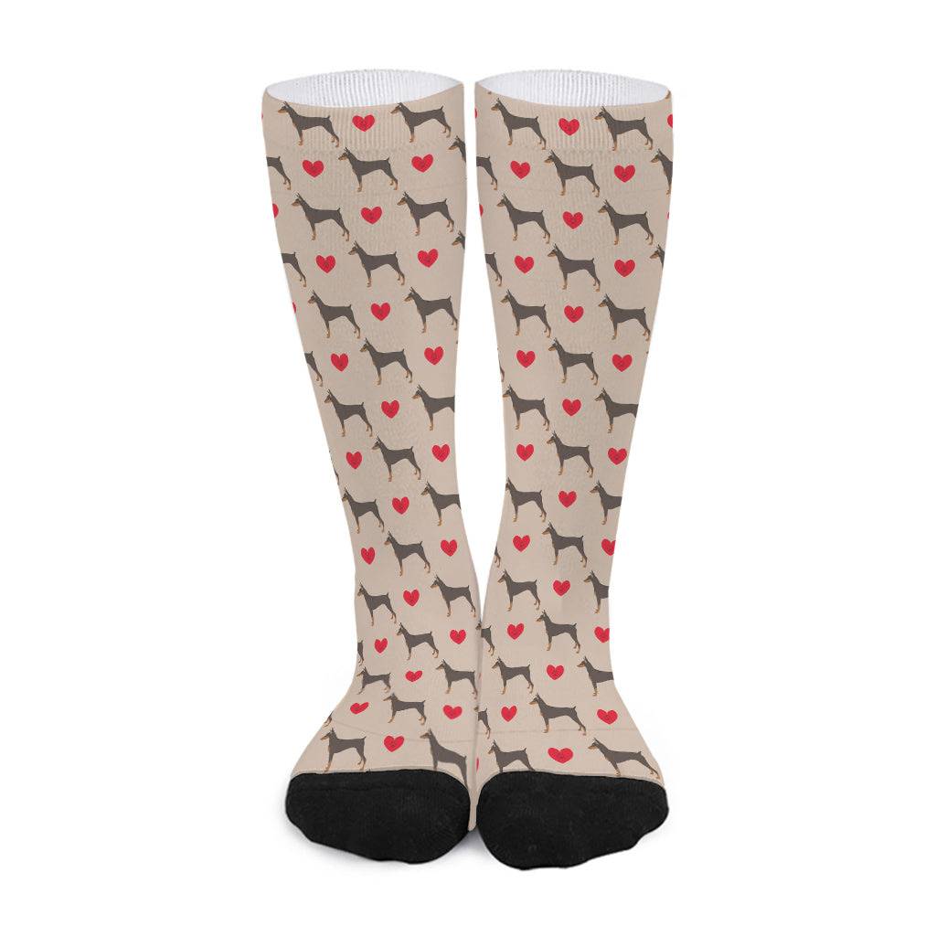 Love Dobermann Pattern Print Long Socks