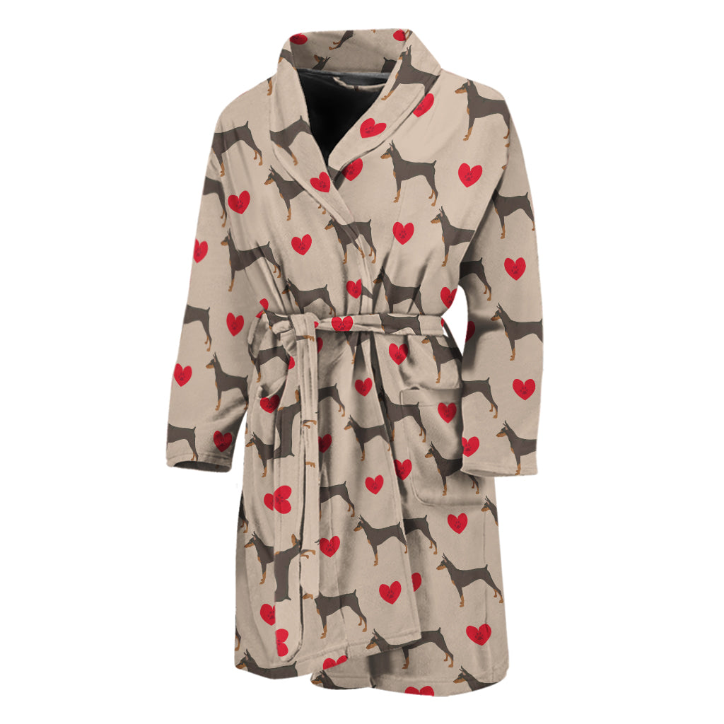 Love Dobermann Pattern Print Men's Bathrobe