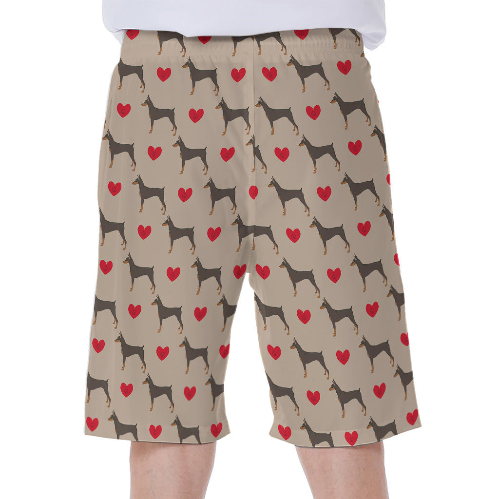 Love Dobermann Pattern Print Men's Beach Shorts