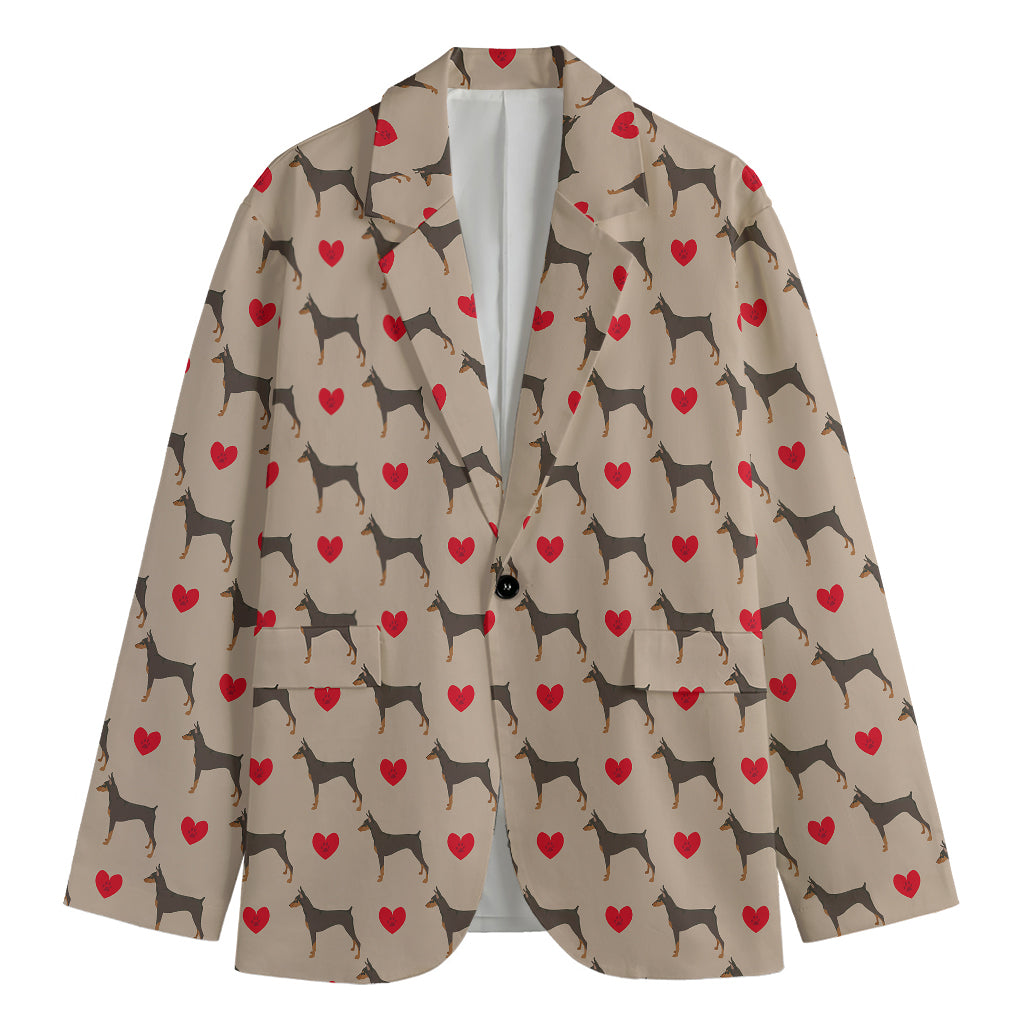 Love Dobermann Pattern Print Men's Cotton Blazer