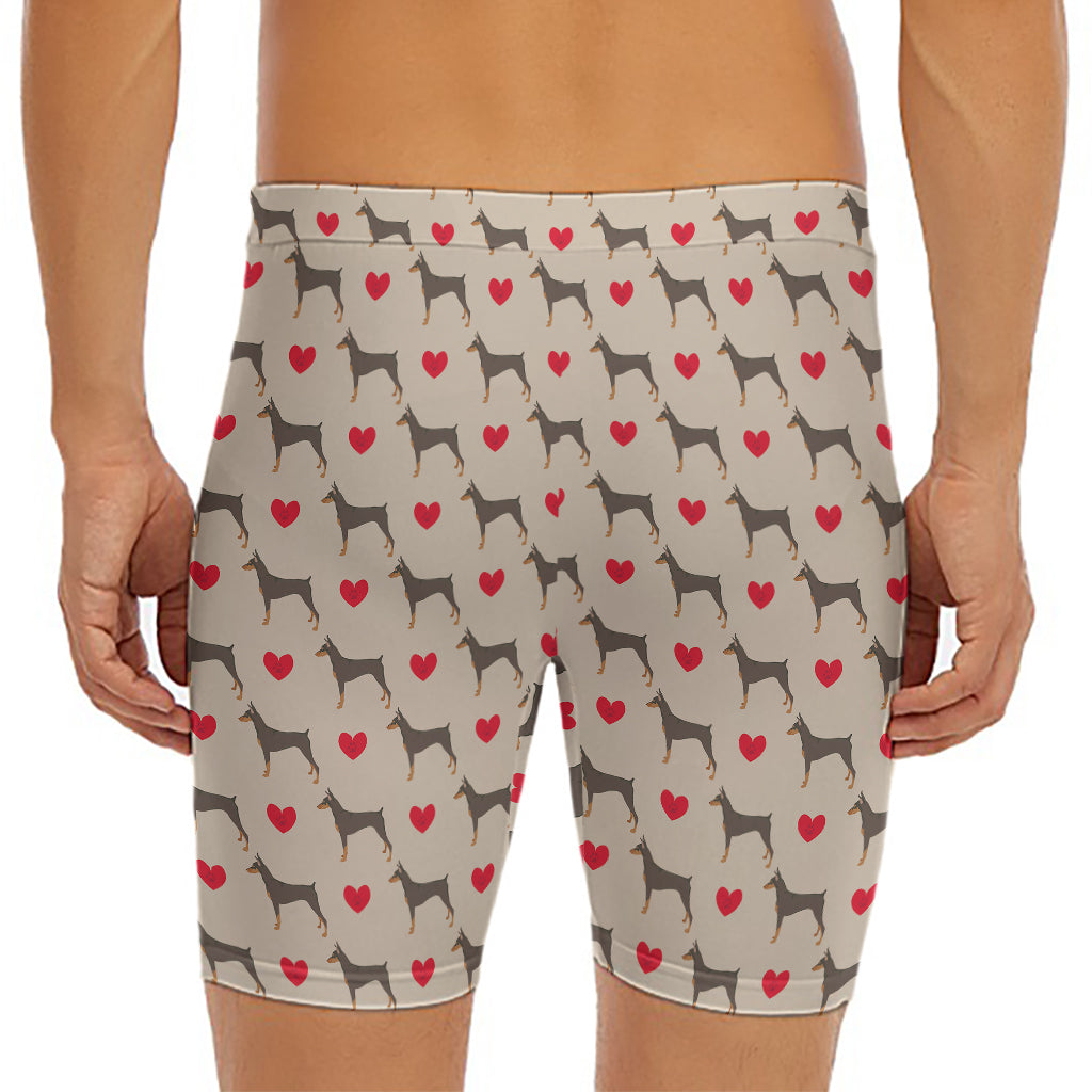 Love Dobermann Pattern Print Men's Long Boxer Briefs