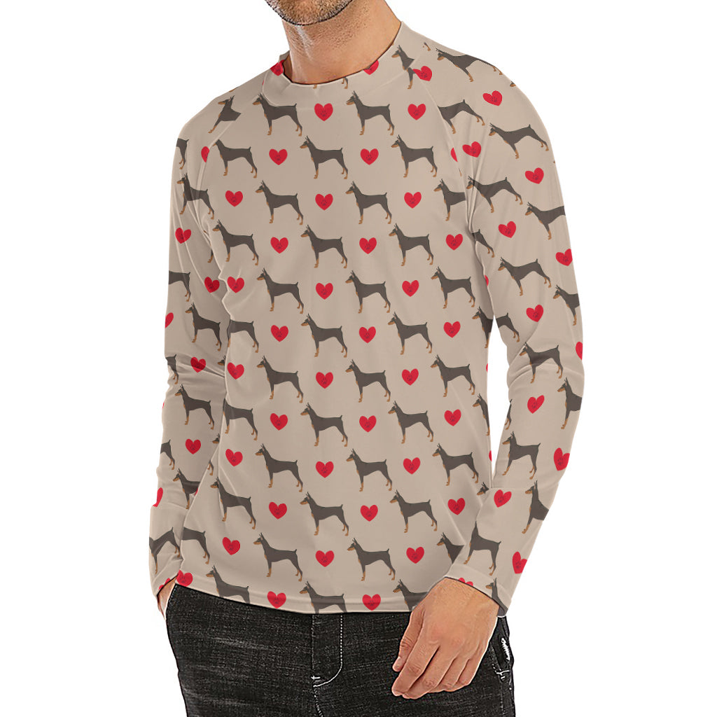 Love Dobermann Pattern Print Men's Long Sleeve Rash Guard