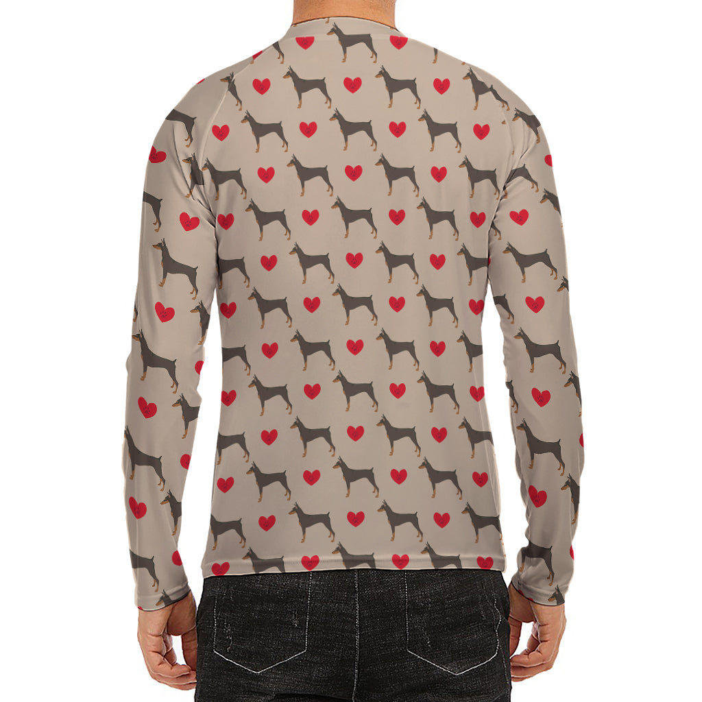 Love Dobermann Pattern Print Men's Long Sleeve Rash Guard