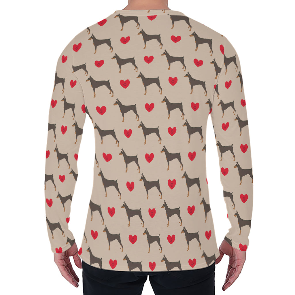 Love Dobermann Pattern Print Men's Long Sleeve T-Shirt