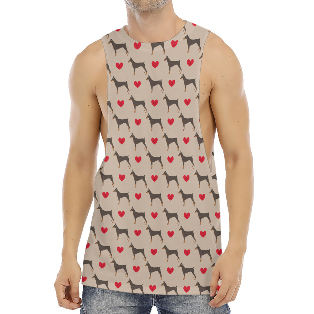 Love Dobermann Pattern Print Men's Muscle Tank Top