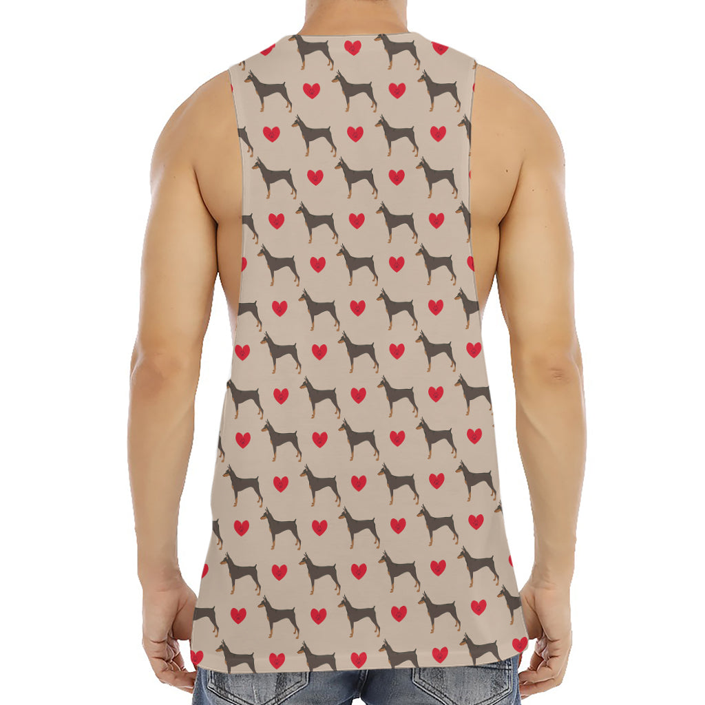 Love Dobermann Pattern Print Men's Muscle Tank Top