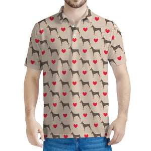 Love Dobermann Pattern Print Men's Polo Shirt