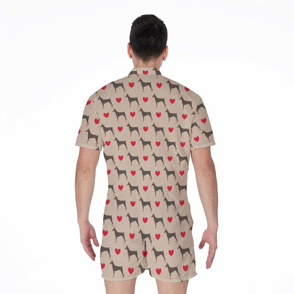 Love Dobermann Pattern Print Men's Rompers