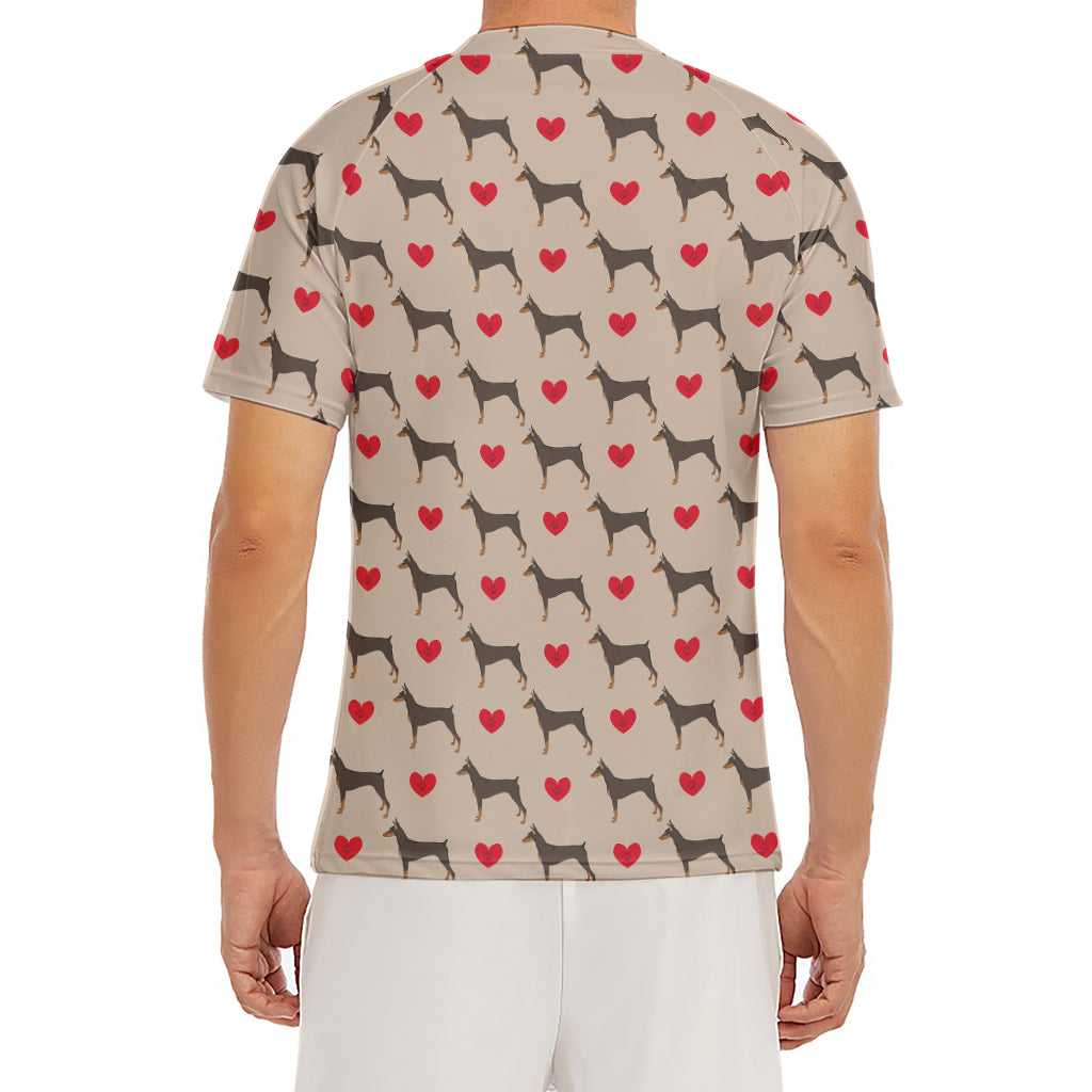 Love Dobermann Pattern Print Men's Short Sleeve Rash Guard