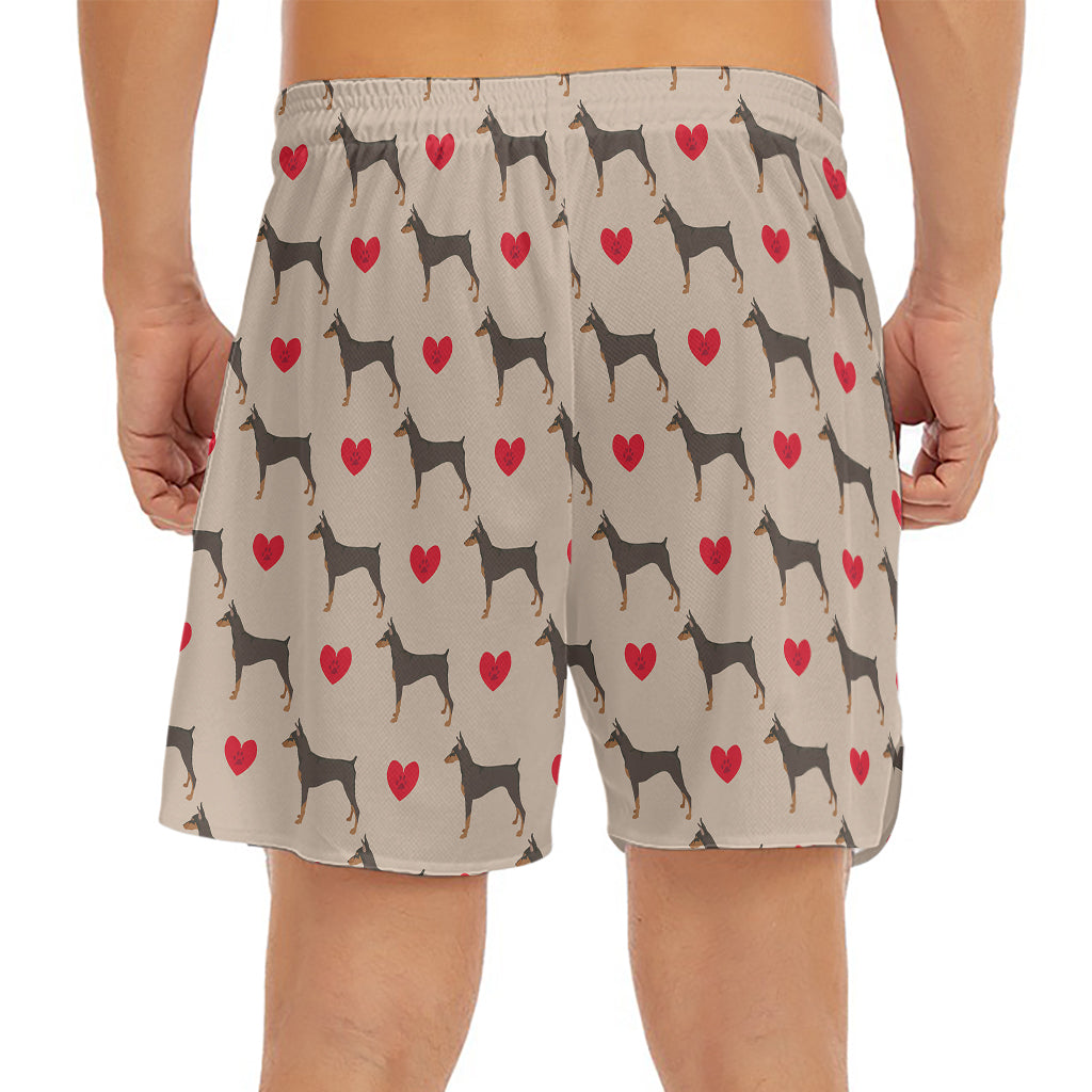 Love Dobermann Pattern Print Men's Split Running Shorts