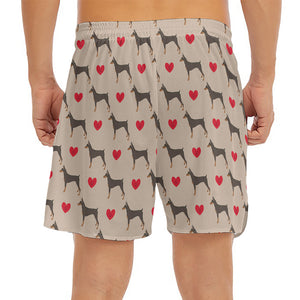 Love Dobermann Pattern Print Men's Split Running Shorts