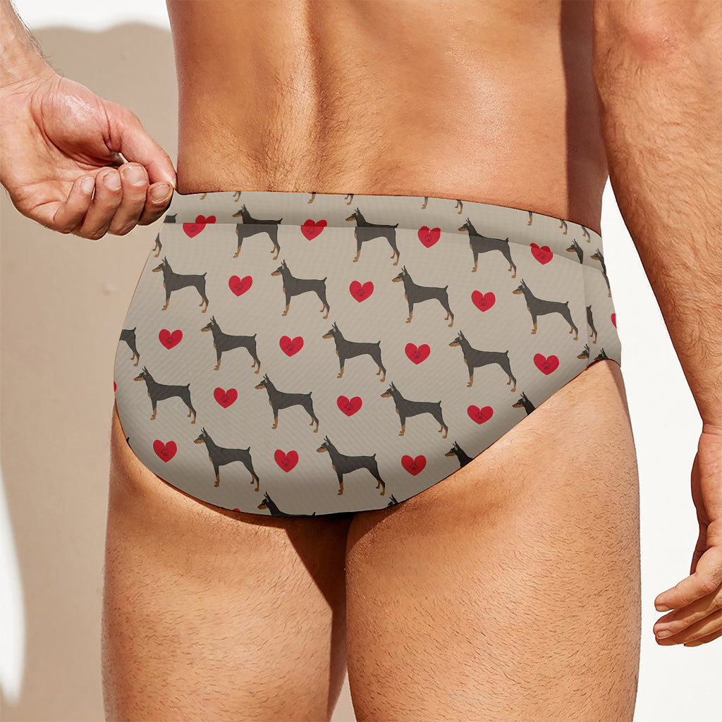 Love Dobermann Pattern Print Men's Swim Briefs