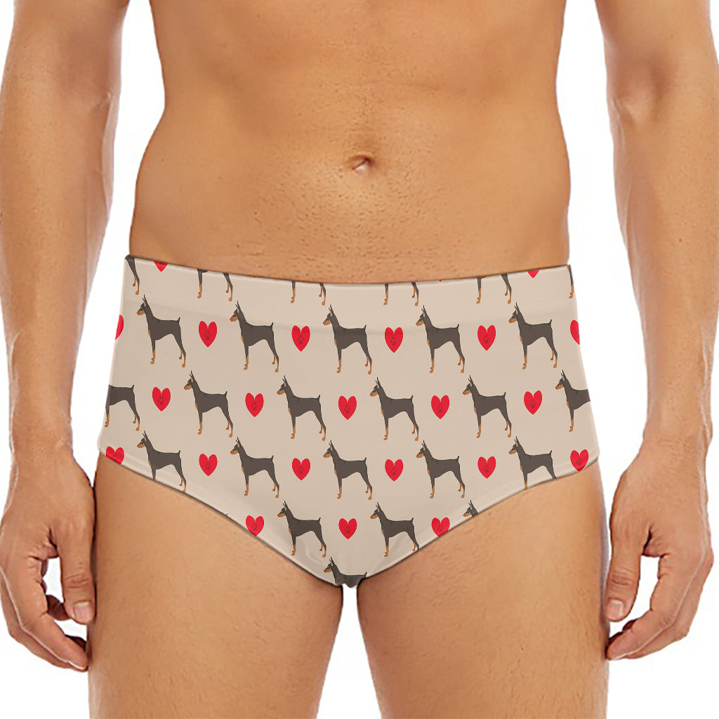 Love Dobermann Pattern Print Men's Triangle Swim Briefs