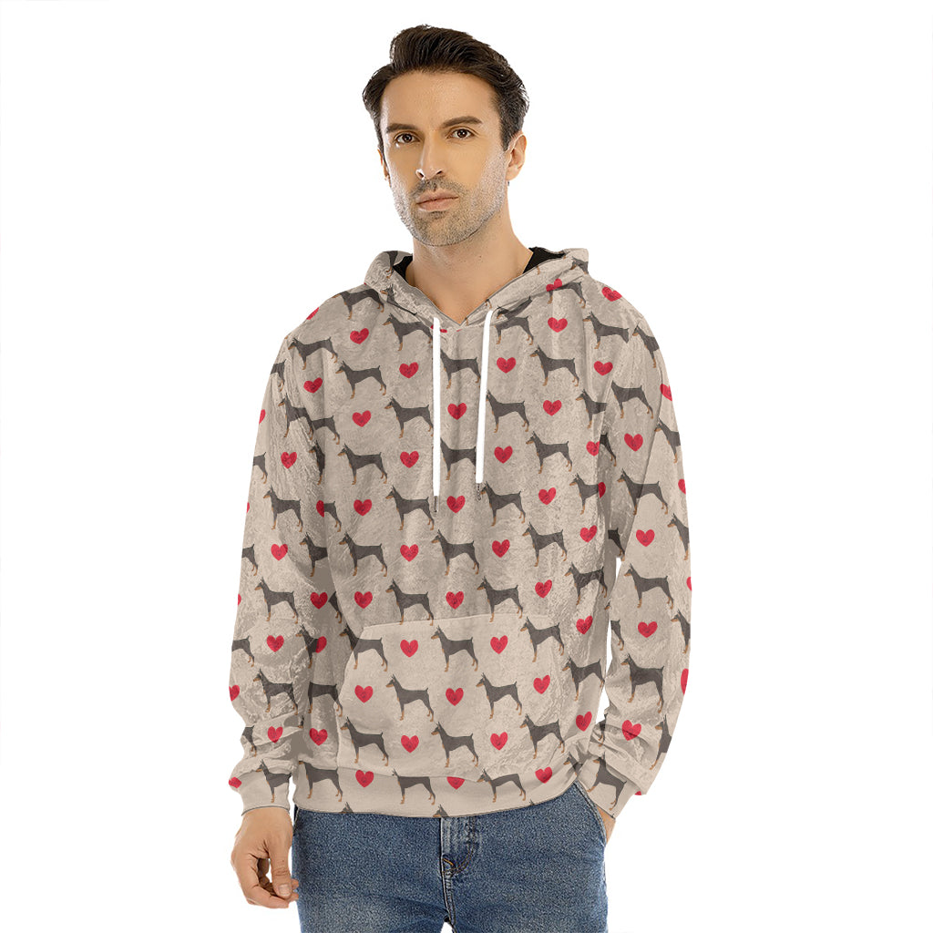 Love Dobermann Pattern Print Men's Velvet Pullover Hoodie