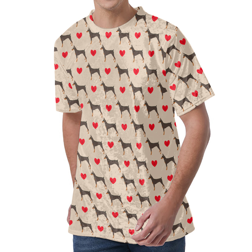 Love Dobermann Pattern Print Men's Velvet T-Shirt