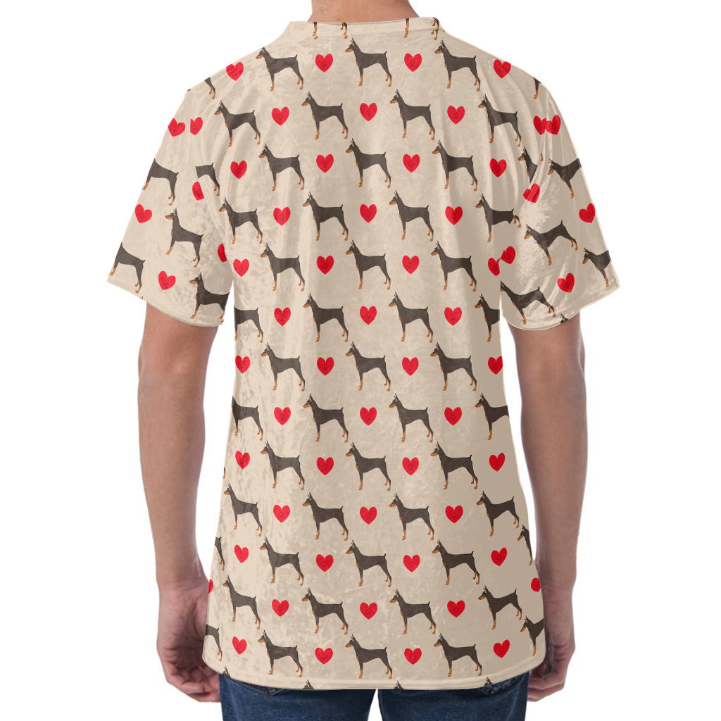 Love Dobermann Pattern Print Men's Velvet T-Shirt