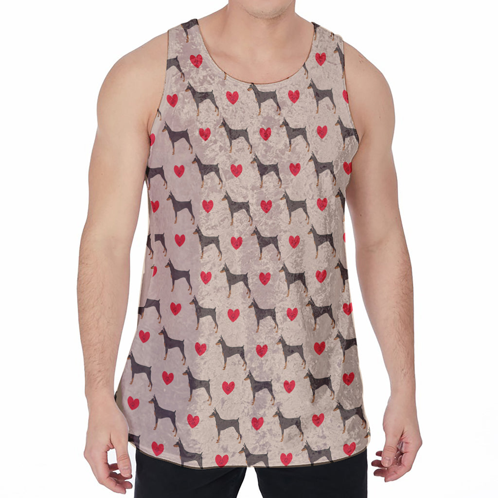 Love Dobermann Pattern Print Men's Velvet Tank Top