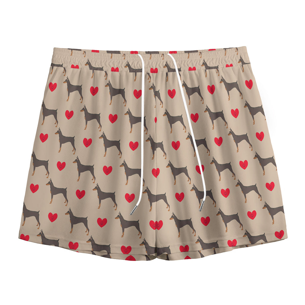 Love Dobermann Pattern Print Mesh Shorts