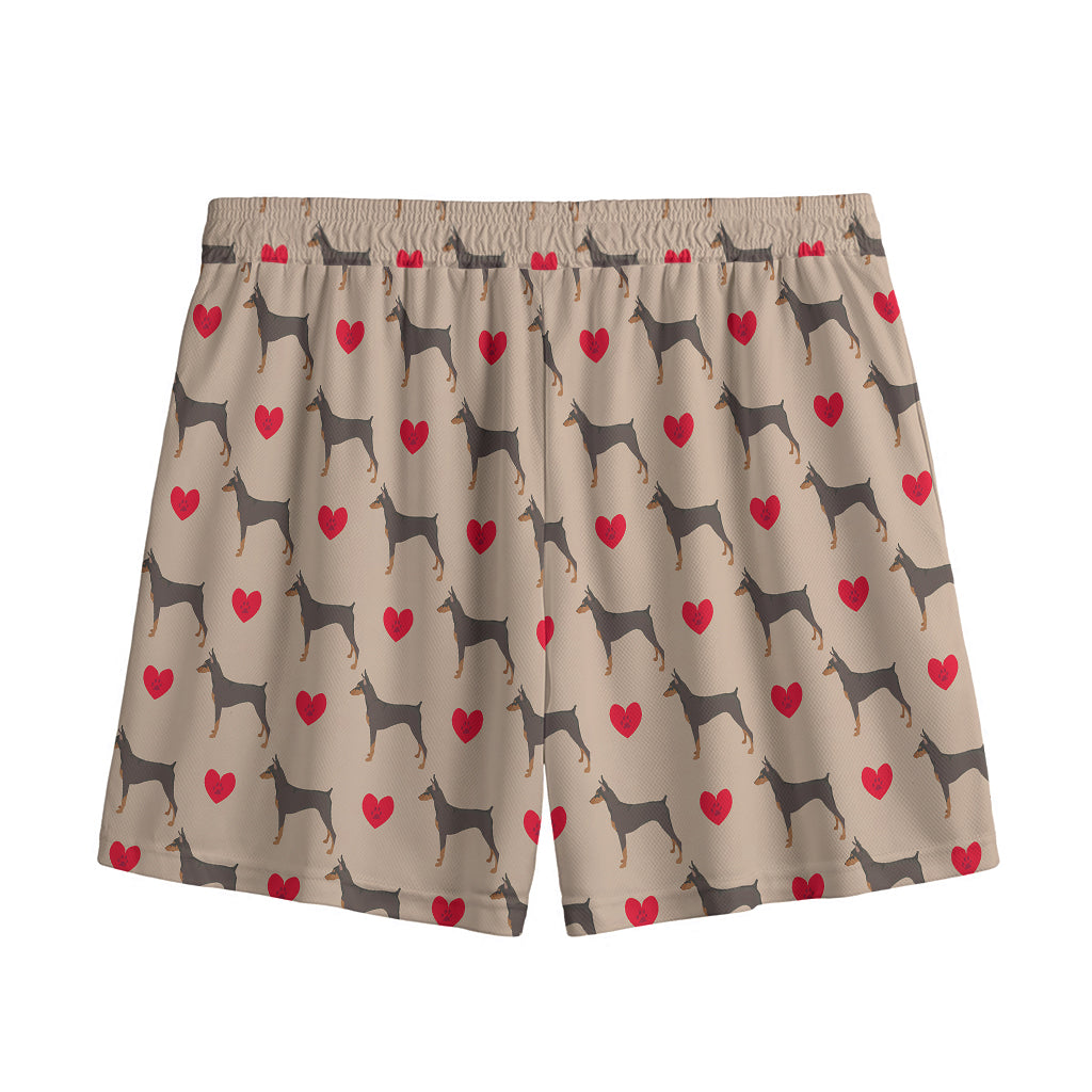 Love Dobermann Pattern Print Mesh Shorts