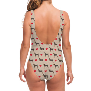 Love Dobermann Pattern Print One Piece Swimsuit