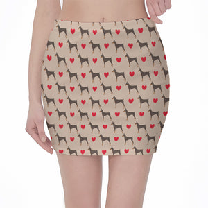 Love Dobermann Pattern Print Pencil Mini Skirt